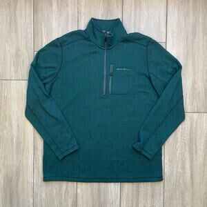 Eddie Bauer Mens Tall XL Quarter Zip Fleece Pullover Teal Green Polyester
